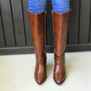 cognac knee high leather boots